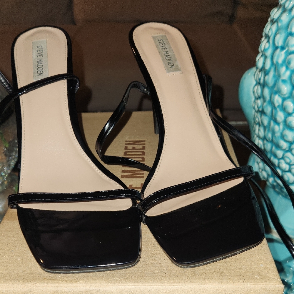 Steve Madden Uplift Glossy Black Strappy Heels